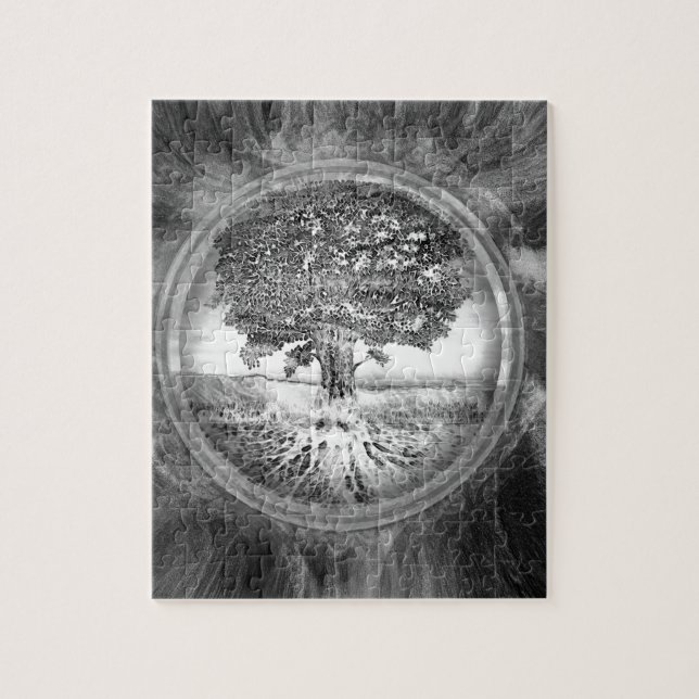 Puzzle Arbre de vie Espérance de vie Blanc noir (Vertical)