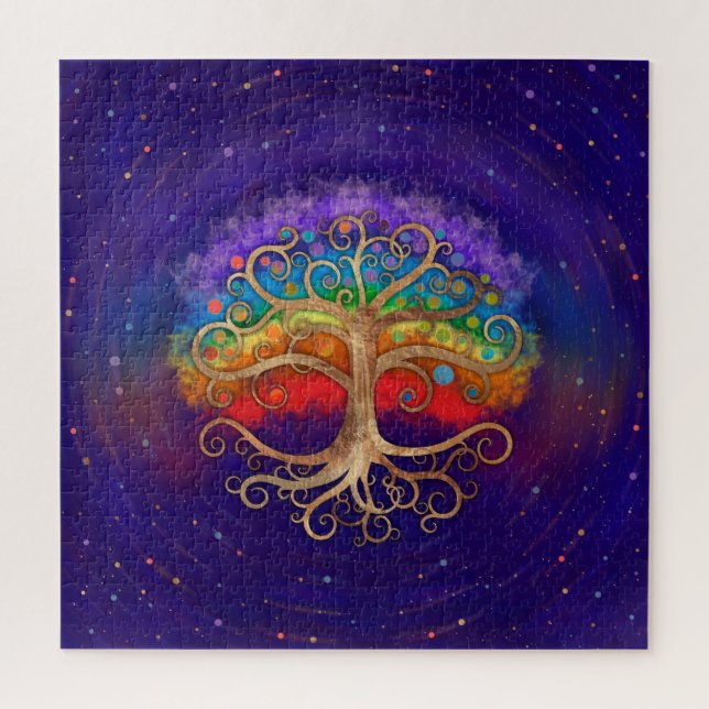 Puzzle Arbre de vie Golden Swirl et Rainbow (Vertical)