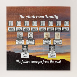 Puzzle Arbre familial Coucher de soleil orange derrière 