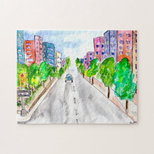 Puzzle Arbre Rue aquarelle Encre Illustration