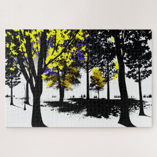 Puzzle Arbres Abstraits en silhouette jaune et bleue