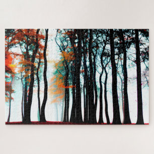 Puzzle Arbres en silhouette noire avec Feuilles changeant