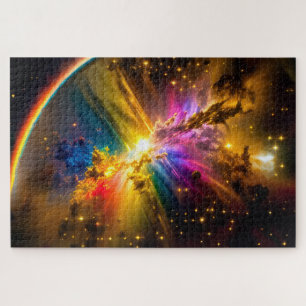 Puzzle Arc-en-ciel cosmique sur les nébuleuses colorées d