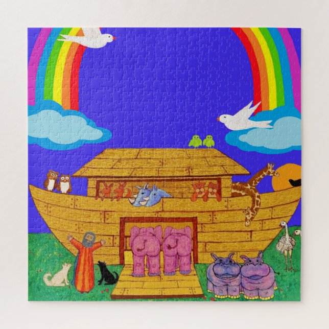 Puzzle Arche de Noah aquarelle arc-en-ciel amusant élépha (Vertical)