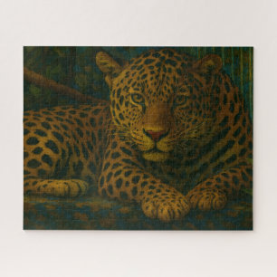 Puzzle Ardoise dorée - Leopard reposant en feuillage