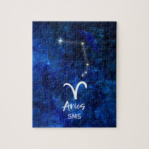 Puzzle Aries Zodiac Constellation Blue Galaxy Monogramme