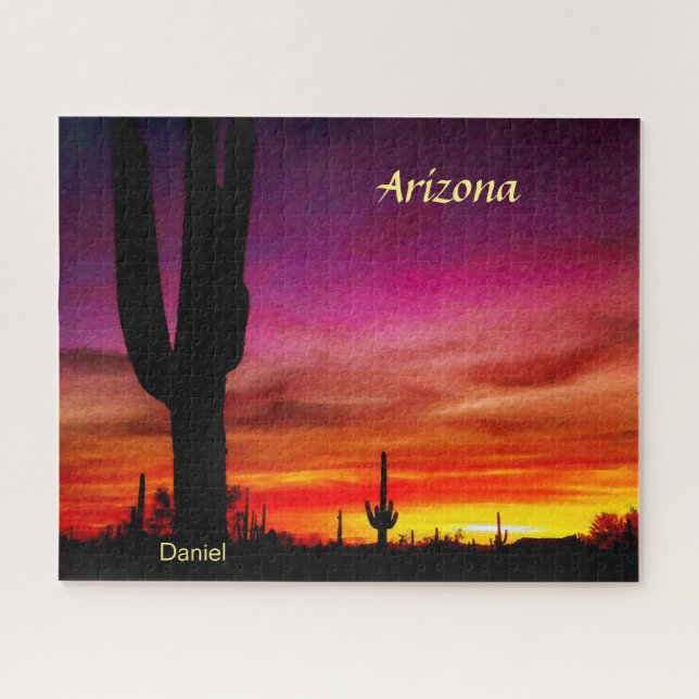 Puzzle Arizona Sunset Saguaro Cactus Aquarelle numérique (Horizontal)