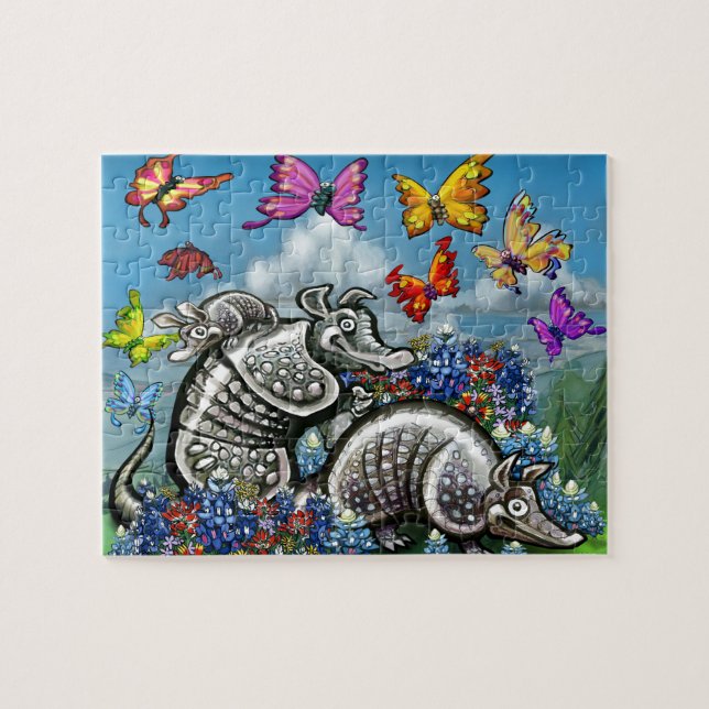 Puzzle Armadillos Bluebonnets Papillons Fleurs sauvages (Horizontal)