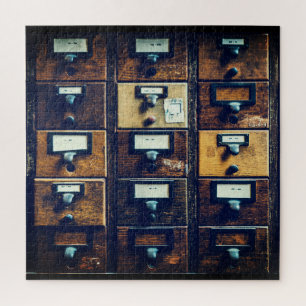 Puzzle armoire en bois du catalogue de la carte de biblio