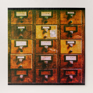 Puzzle armoire en bois du catalogue de la carte de biblio