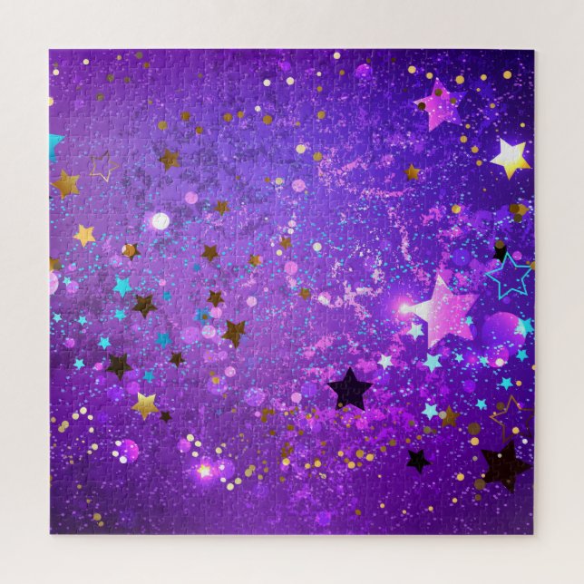 Puzzle Arrière - plan de feuille violet avec étoiles (Vertical)