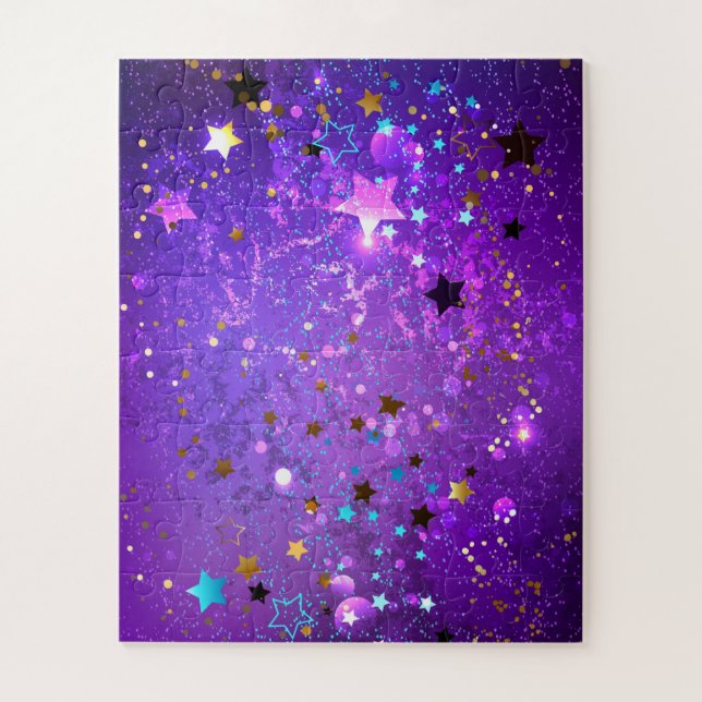 Puzzle Arrière - plan de feuille violet avec étoiles (Vertical)