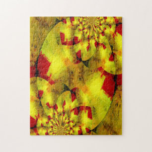 Puzzle Art Abstrait géométrique Fractal rouge jaune