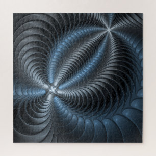 Puzzle Art abstrait moderne fractal bleu gris plastique 3