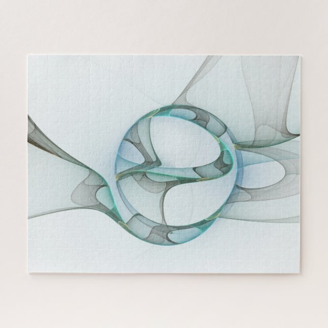 Puzzle Art Abstrait moderne Fractal Bleu Turquoise Gris (Horizontal)