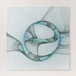 Puzzle Art Abstrait moderne Fractal Bleu Turquoise Gris