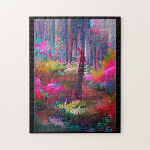 Puzzle Art abstrait vibrant de forêt