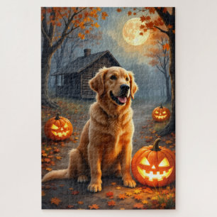 Puzzle Art de Halloween Forêt Cosy Golden Retriever