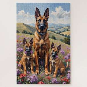 Puzzle Art de Malinois belge sur fond de bruyère