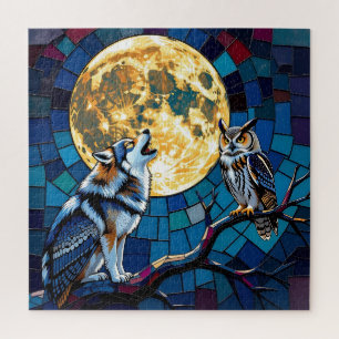 Puzzle Art de mosaïque de loup et de hibou