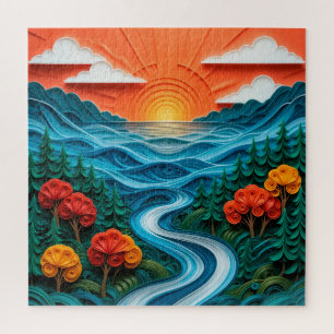Puzzle Art de papier vif représentant un coucher de solei