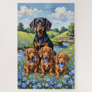 Puzzle Art de prairie de Dachshund Forget-Me-Not