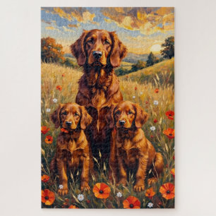 Puzzle Art de Setter Rouge Irlandais en Prairie Automnale