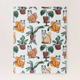 Puzzle Art de trait dessin chats et fleurs