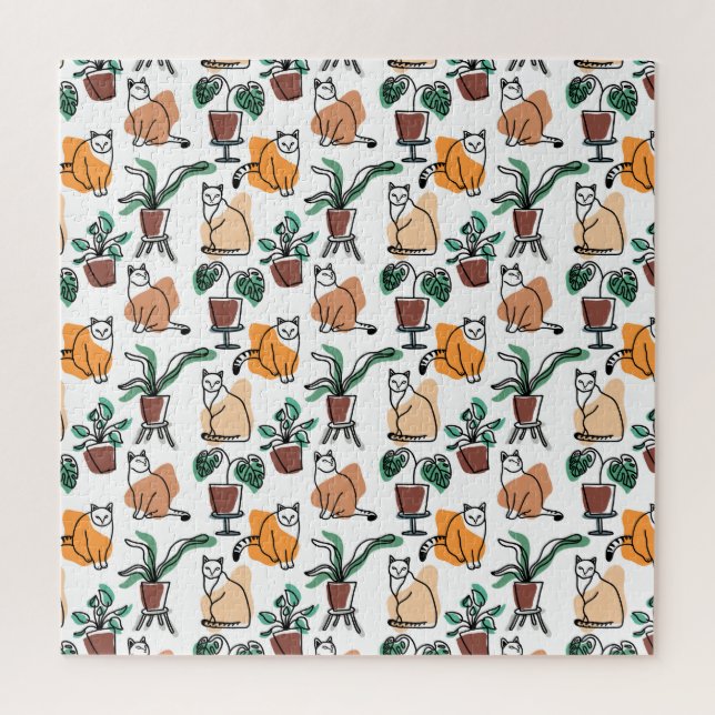 Puzzle Art de trait dessin chats et fleurs (Vertical)