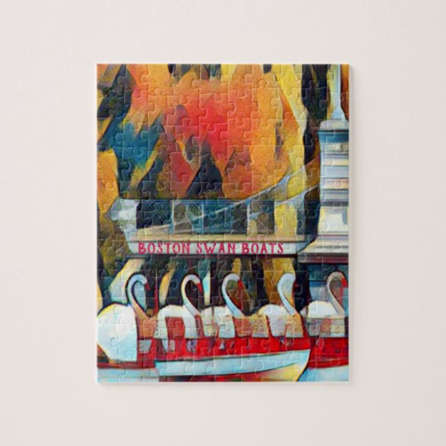 Puzzle Art Déco Boston Swan Boats sur arrière - plan noir (Vertical)