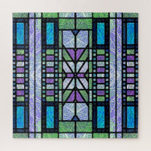 Puzzle Art Déco de verre coloré en bleu et violet