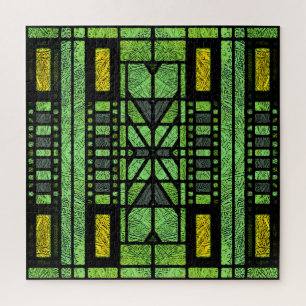 Puzzle Art Déco de verre coloré en vert et or
