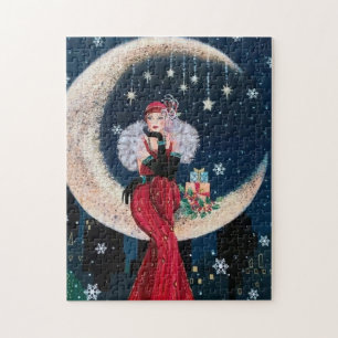 Puzzle Art déco rétro vintage dame de Noël