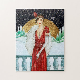 Puzzle Art déco rétro vintage dame de Noël