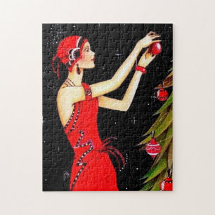 Puzzle Art déco rétro vintage dame de Noël