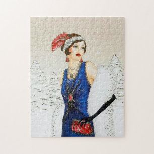 Puzzle Art déco rétro vintage dame de Noël