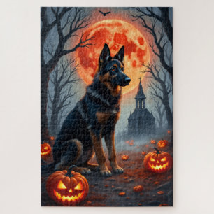 Puzzle Art d'Halloween de Berger Allemand Forêt Gothique
