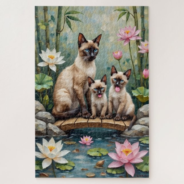 Puzzle Art du chat siamois dans un étang de lotus (Vertical)