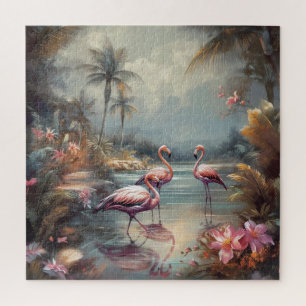 Puzzle Art du paradis tropical au flamant rose antique