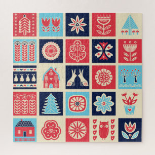 Puzzle Art folklorique scandinave : vintage floral.