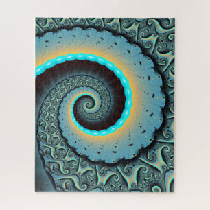Puzzle Art fractal spirale abstrait bleu turquoise orange