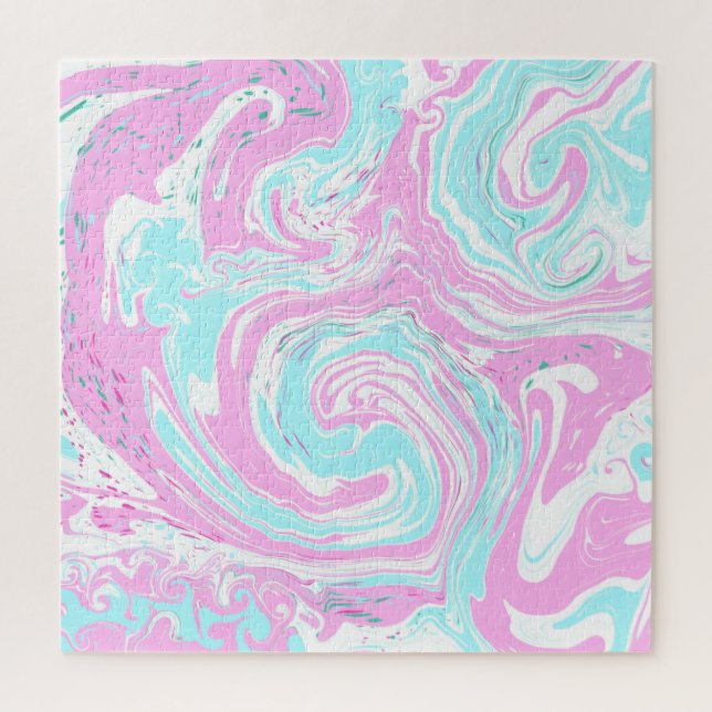 Puzzle Art Libre en Marbre Bleu Turquoise rose (Vertical)