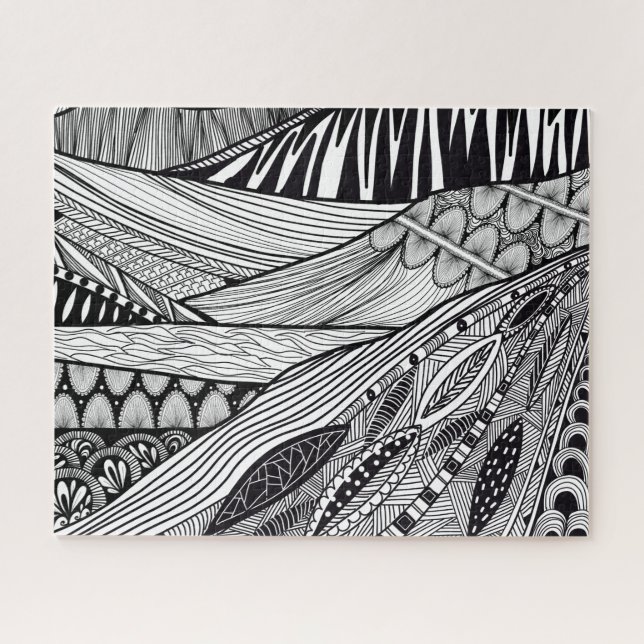 Puzzle Art linéaire noir blanc paysage abstrait (Horizontal)