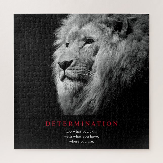 Puzzle Art Lion de détermination motivationnelle noir et  (Vertical)