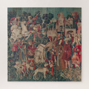 Puzzle Art médiéval de Unicorne - Les chasseurs revienn