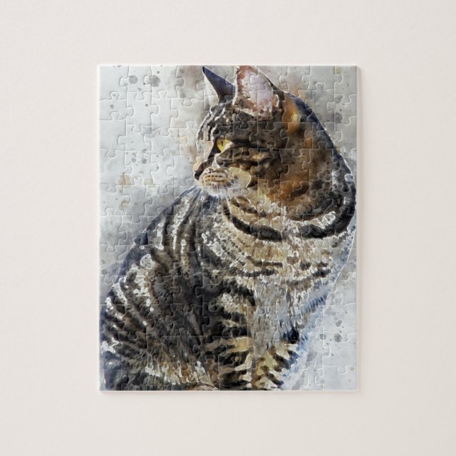 Puzzle Art mignon d'aquarelle de chat tigré (Vertical)