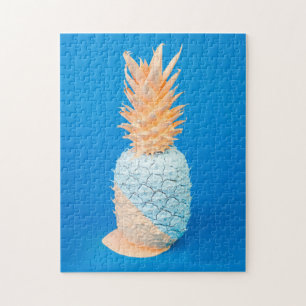 Puzzle Art moderne minimaliste d'ananas bleu et rose