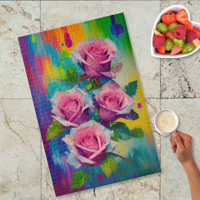 Puzzle Art Moderne Vibrant Rose Roses Bouquet Peinture à  (Créateur téléchargé)