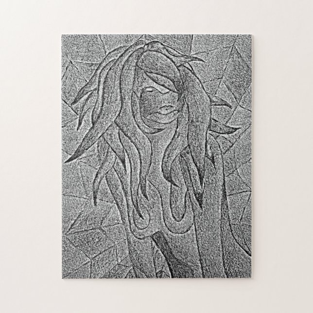 Puzzle Art noir et blanc abstrait posant lady retro (Vertical)