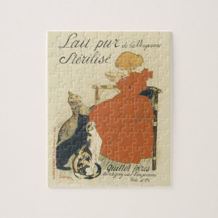 Puzzle Art Nouveau victorien vintage, Fille avec chats au
